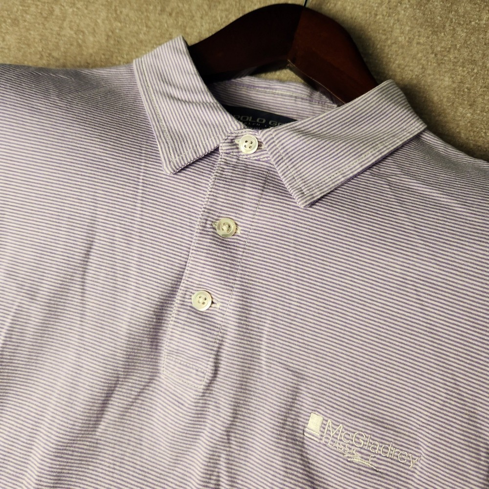 Polo Ralph Lauren Golf Shirt Mens L Purple White‎ Striped Pima Cotton McGladrey